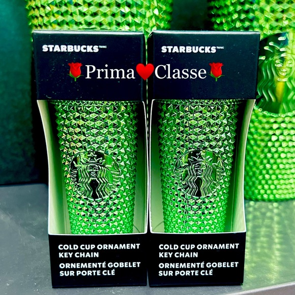 Starbucks Green Metallic Chrome Studded Keychain FOB Bling Ornament Cup Ornament - Picture 5 of 5